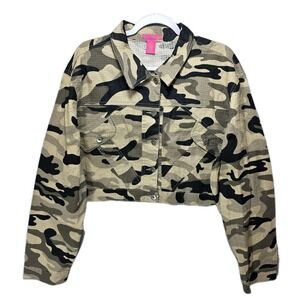 Thalia Sodi Trucker Jacket Womens Plus 2X Camo Button Front Ripstop Pockets Boxy